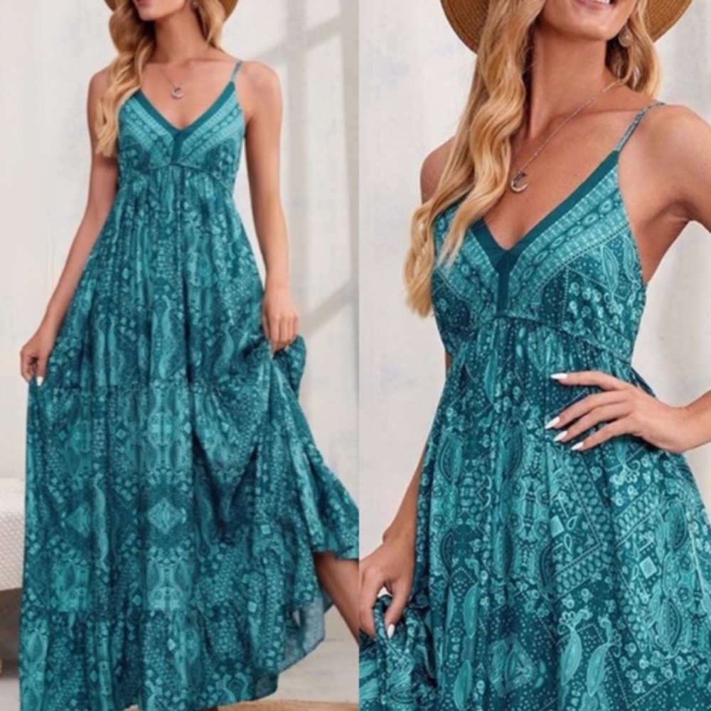 Bohemian Gypsy Purple Ruffle Cami Maxi Dress Floral - Picture 10 of 11